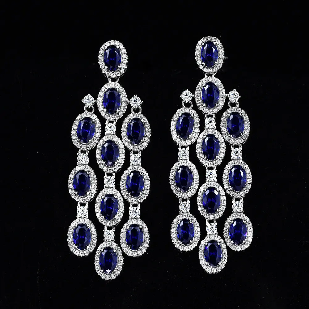 Art Deco Chandelier Earrings in Blue Sapphire - Image 3