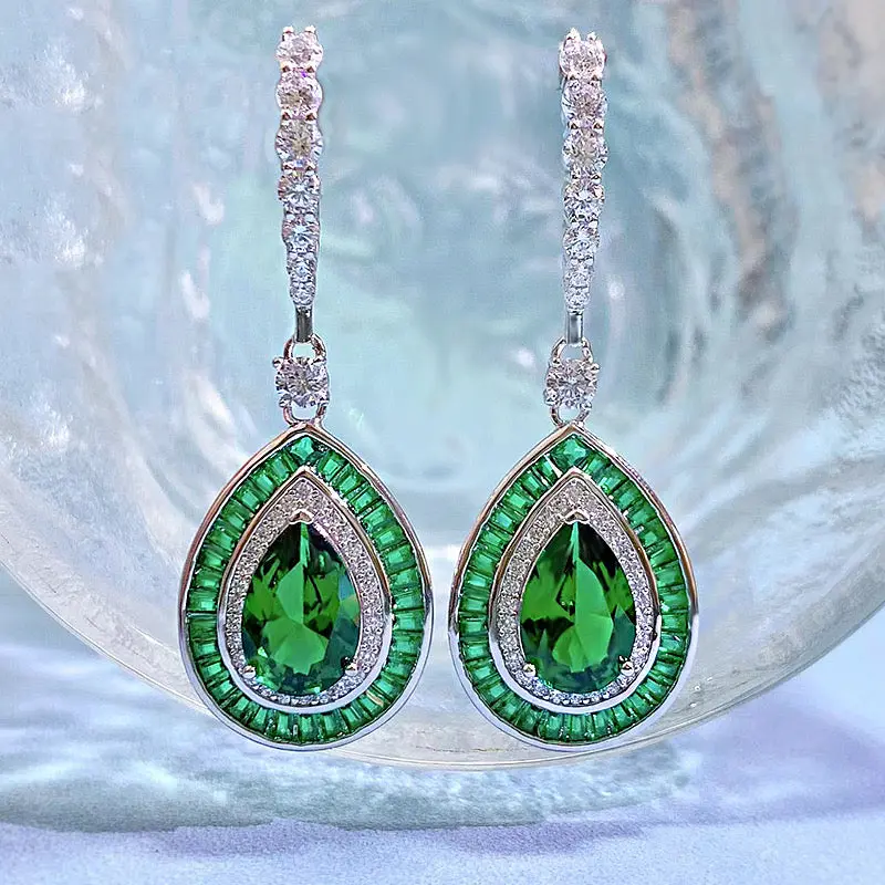 Medellin Gem Drop Earrings in Emerald - Image 3
