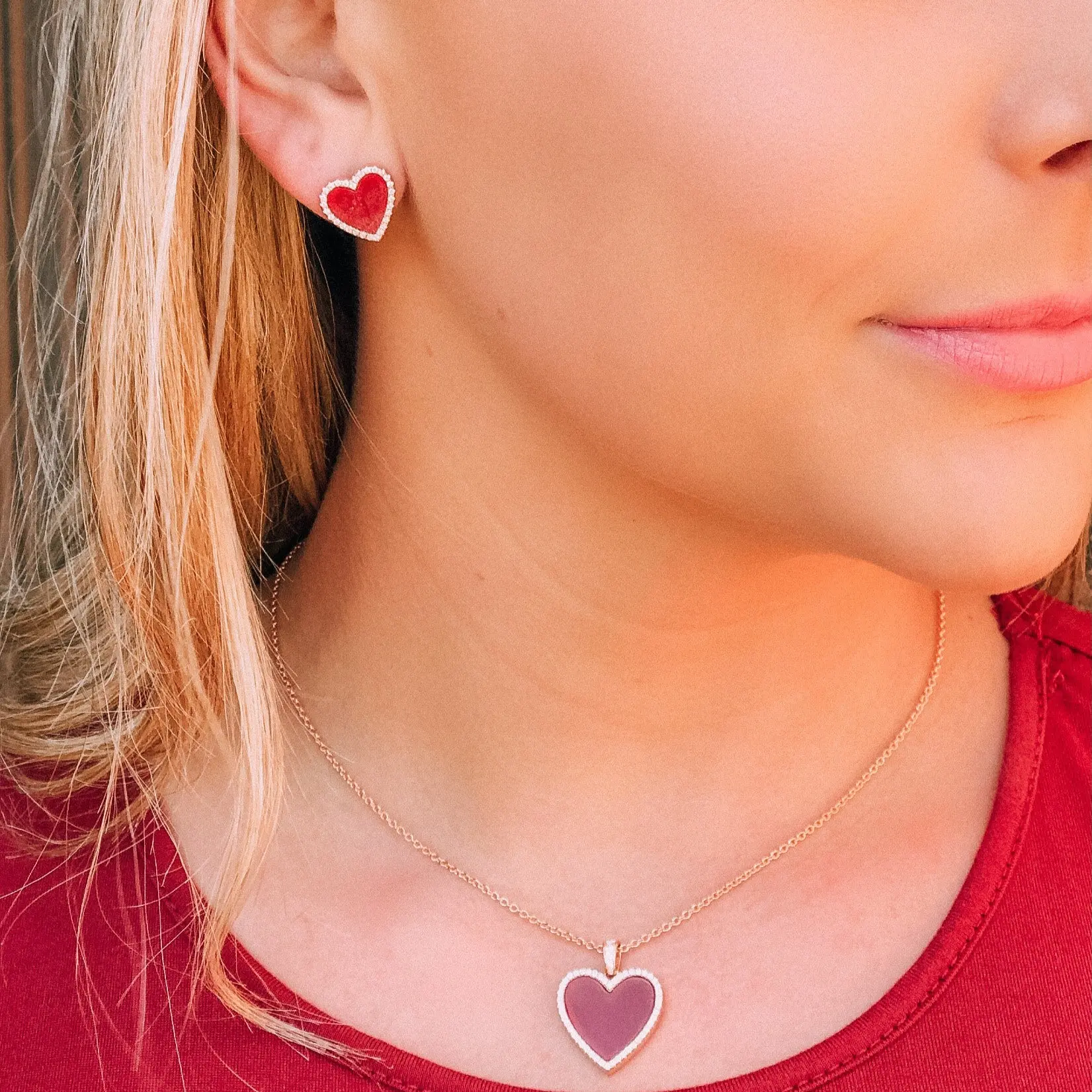 Red Carnelian Heart Shaped Earring Studs - Image 3