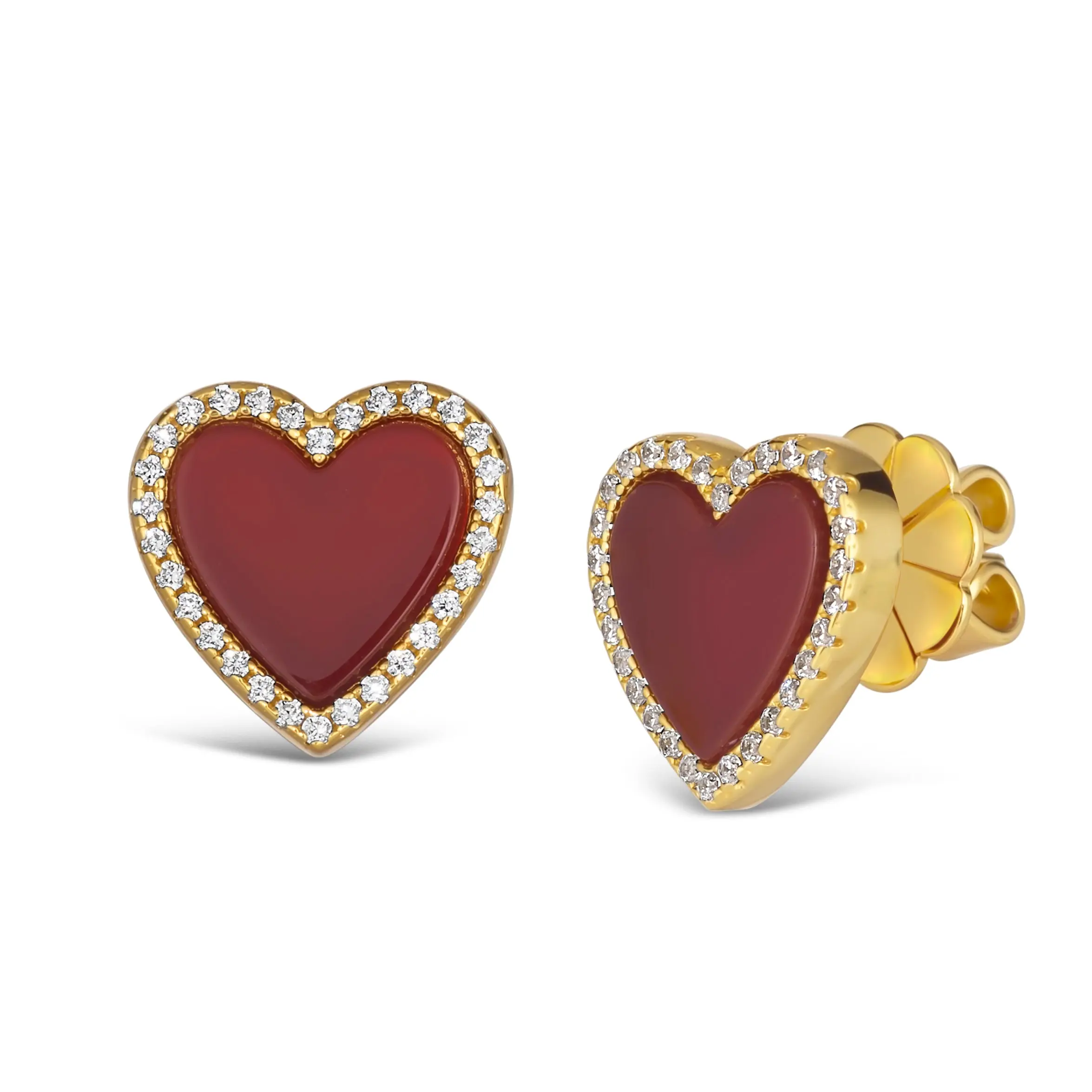 Red Carnelian Heart Shaped Earring Studs - Image 4